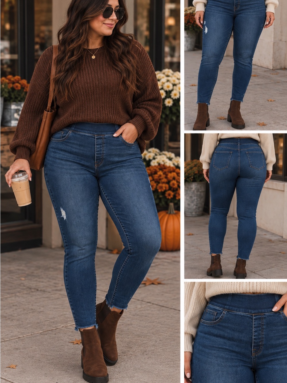 SPANX Blue High-Rise Skinny Jeans with Subtle Distress
